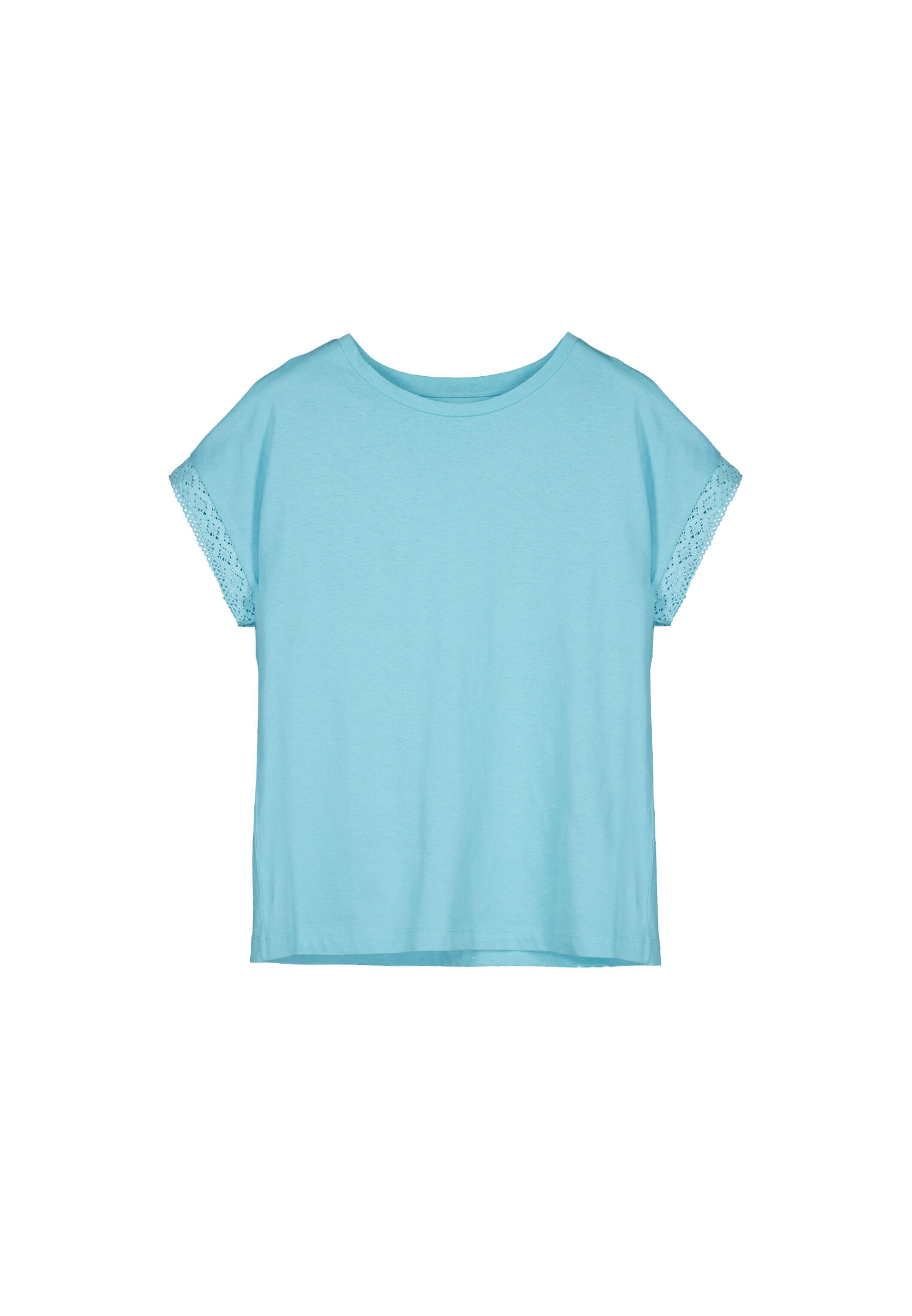 Camiseta lisa com mangas de crochê - Azul