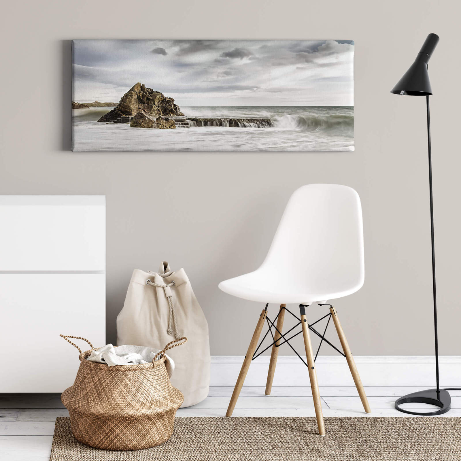 Leinwandbild FELSEN AM MEER - grau - 100x40 cm