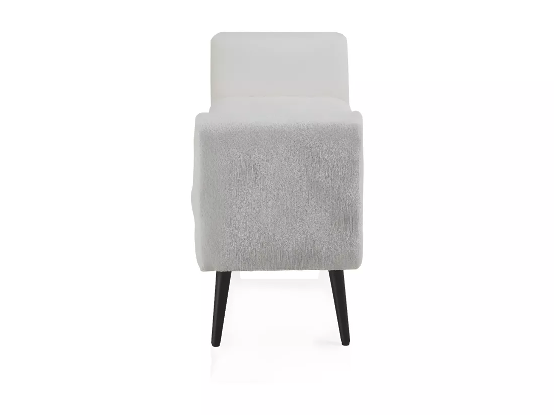 Banc recouvert de tissu blanc et pieds en bois noir