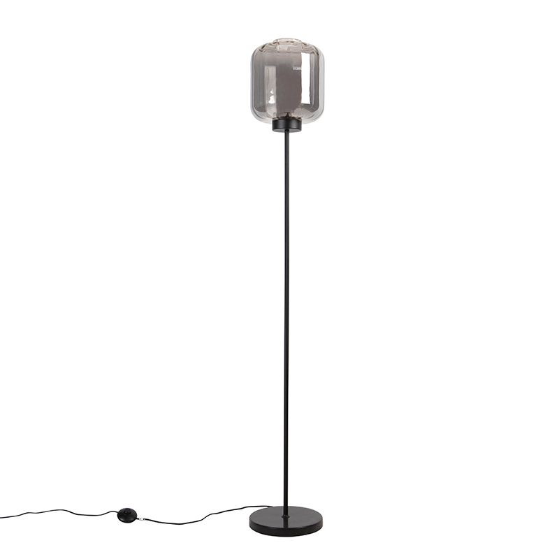 Design vloerlamp zwart met smoke glas - Qara