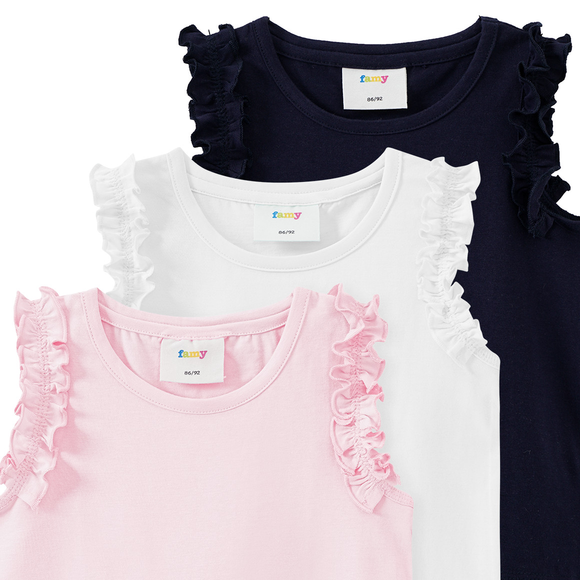 Famy 3 Mädchen Tops im Basic-Look hellrosa / weiss / dunkelblau
