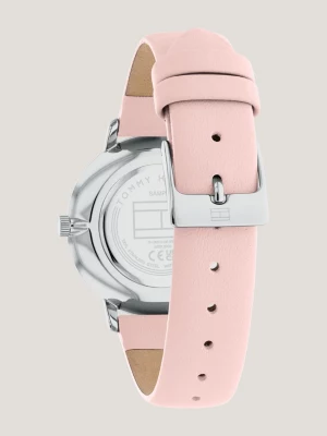 Relógio com pulseira de couro rosa e aço inoxidável