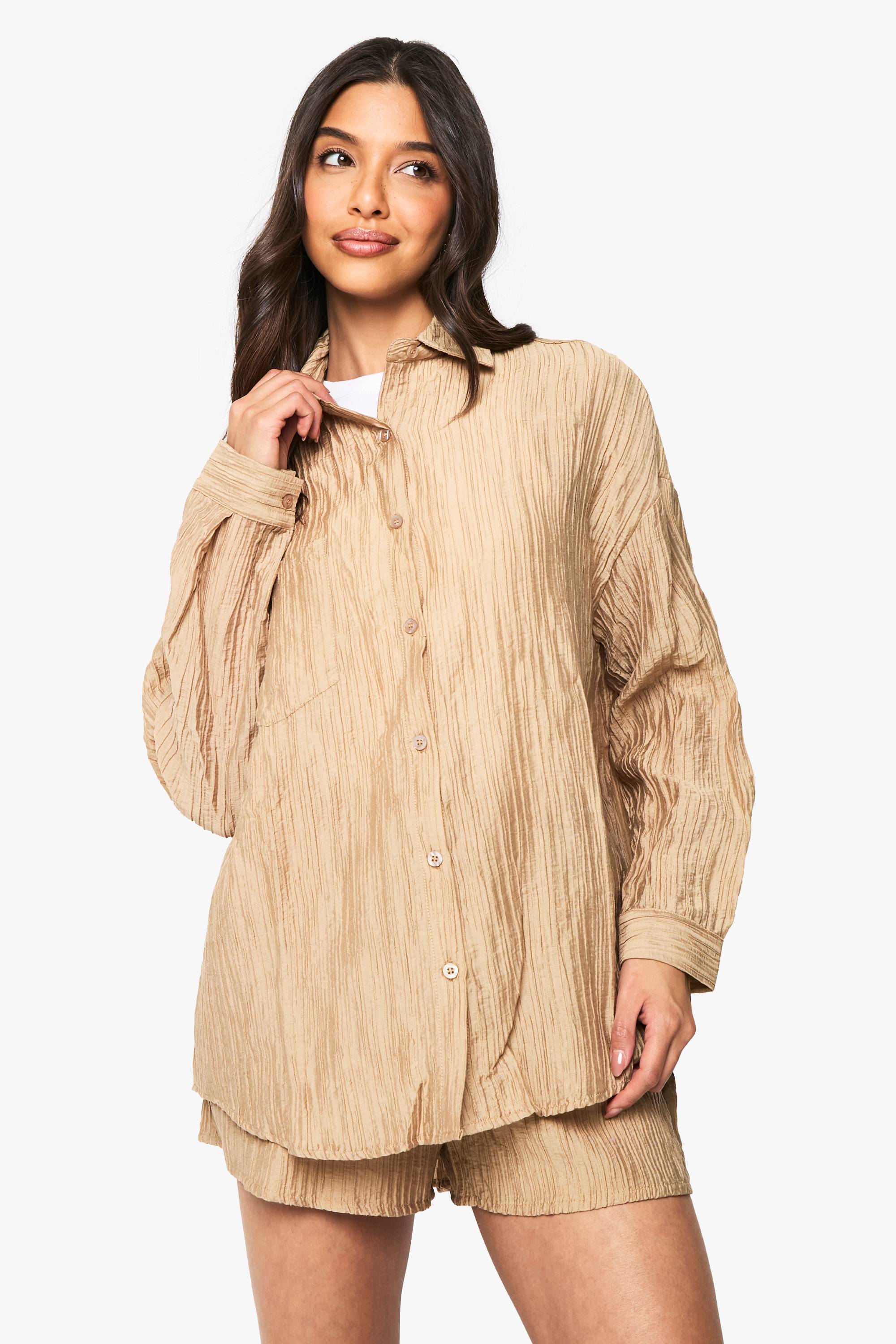 boohoo Chemise Oversize Tissée À Effet Froissé