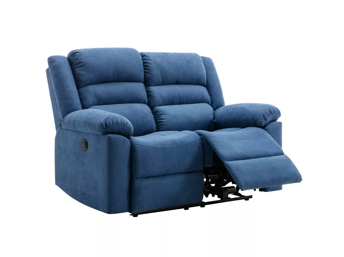 Canapé 2 places relax électrique en tissu bleu BUROLO