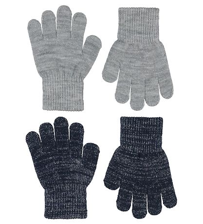 Melton Handsker - Strik - 2-pak - Gr?/Navy m. Glimmer