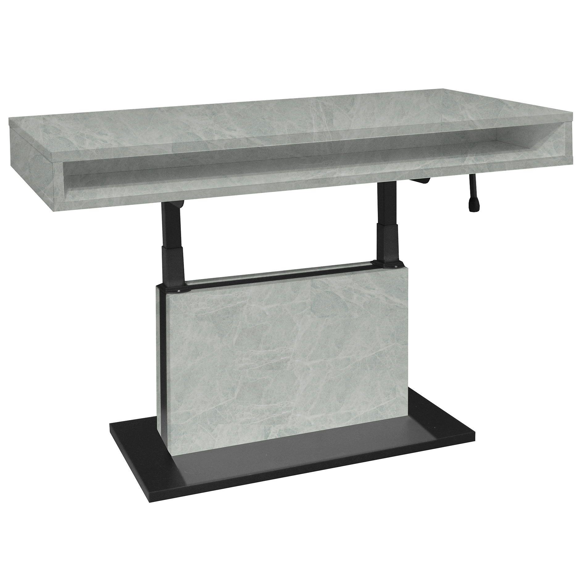 Couchtisch - schwarz matt - weiß - Keramik-Optik - 2 Fächer