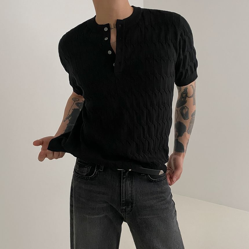 GRAYCIOUS - Henley-top met kabelmotief en elleboogmouwen