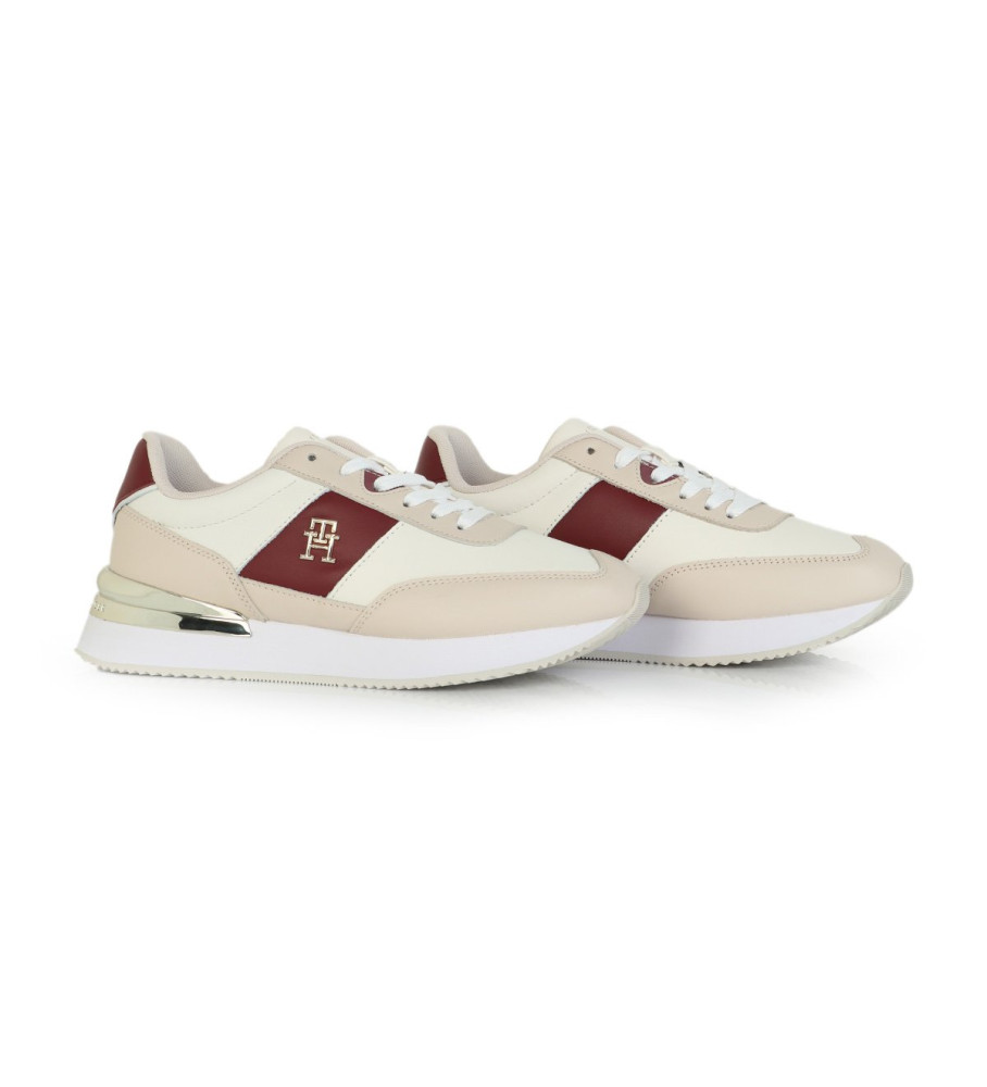 Tênis de corrida Tommy Hilfiger Elevated em couro bege, multicolorido