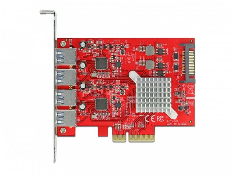 Delock PCI-Express-Karte 90481 4x USB-A 3.1 Gen 2 PCI-Express-Schnittstellenkarte mit vier USB-3.1-Gen.2-Anschlüssen