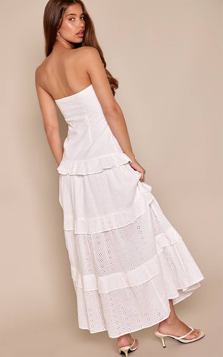 Blanc Robe Maxi À Volants Bandeau En Broderie Anglaise