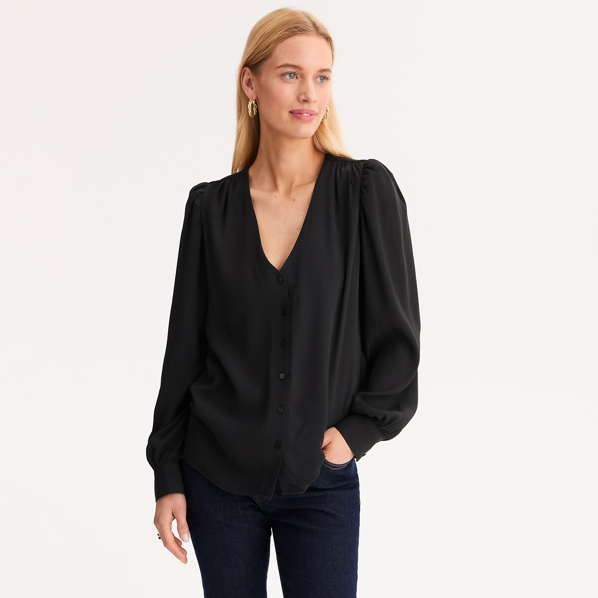 ANNE WEYBURN<br>Blusa de manga comprida com decote em V