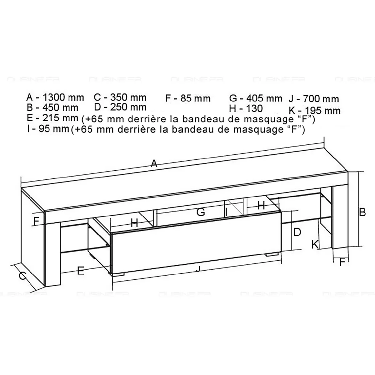 DUSINE Meuble TV Spider 130 cm avec LED Bleu