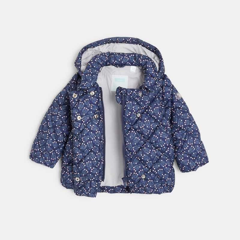 Doudoune légère matelassée fleurie bleue bébé fille