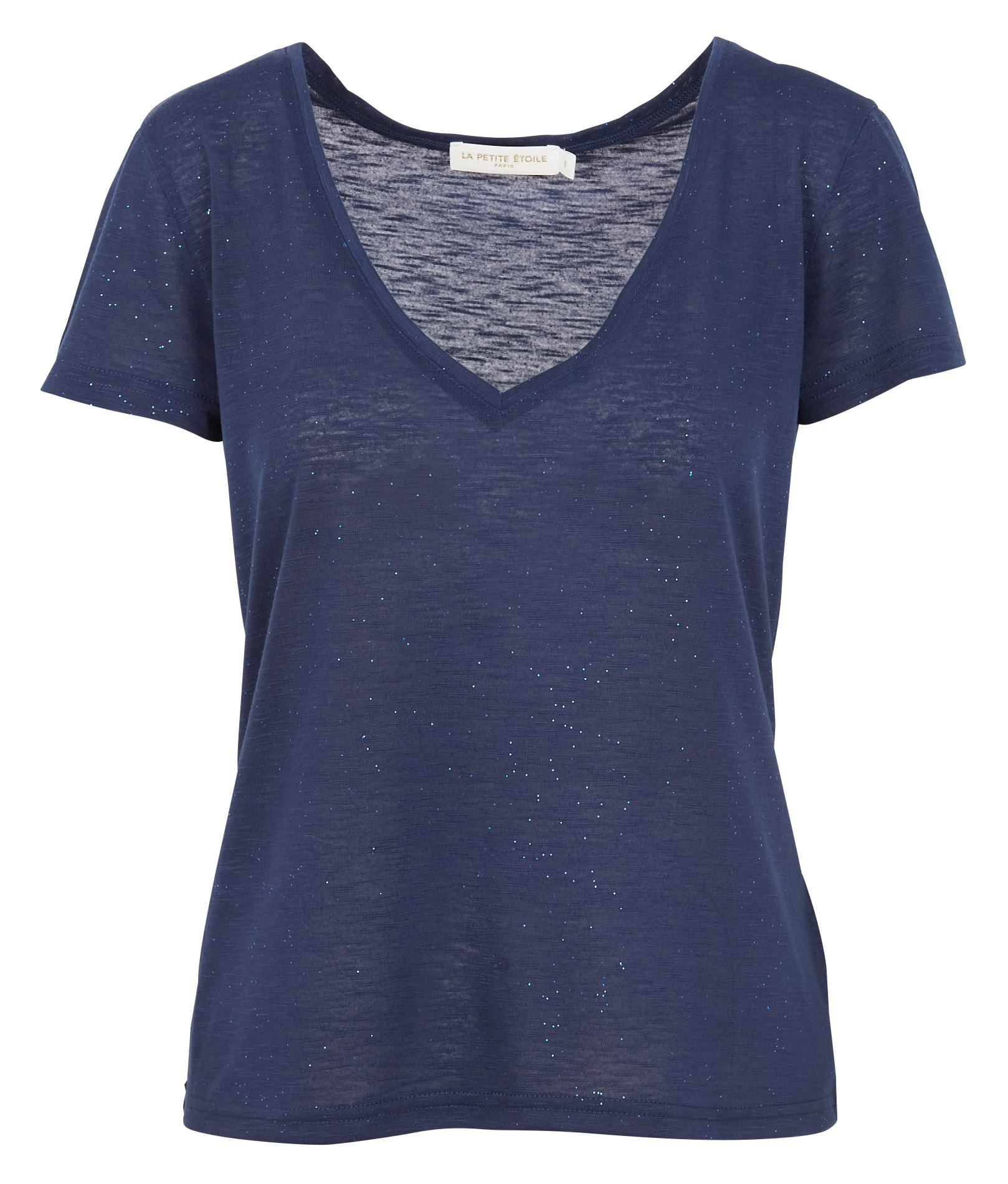 ELVIE - Tee-shirt col V droit pailleté | Bleu