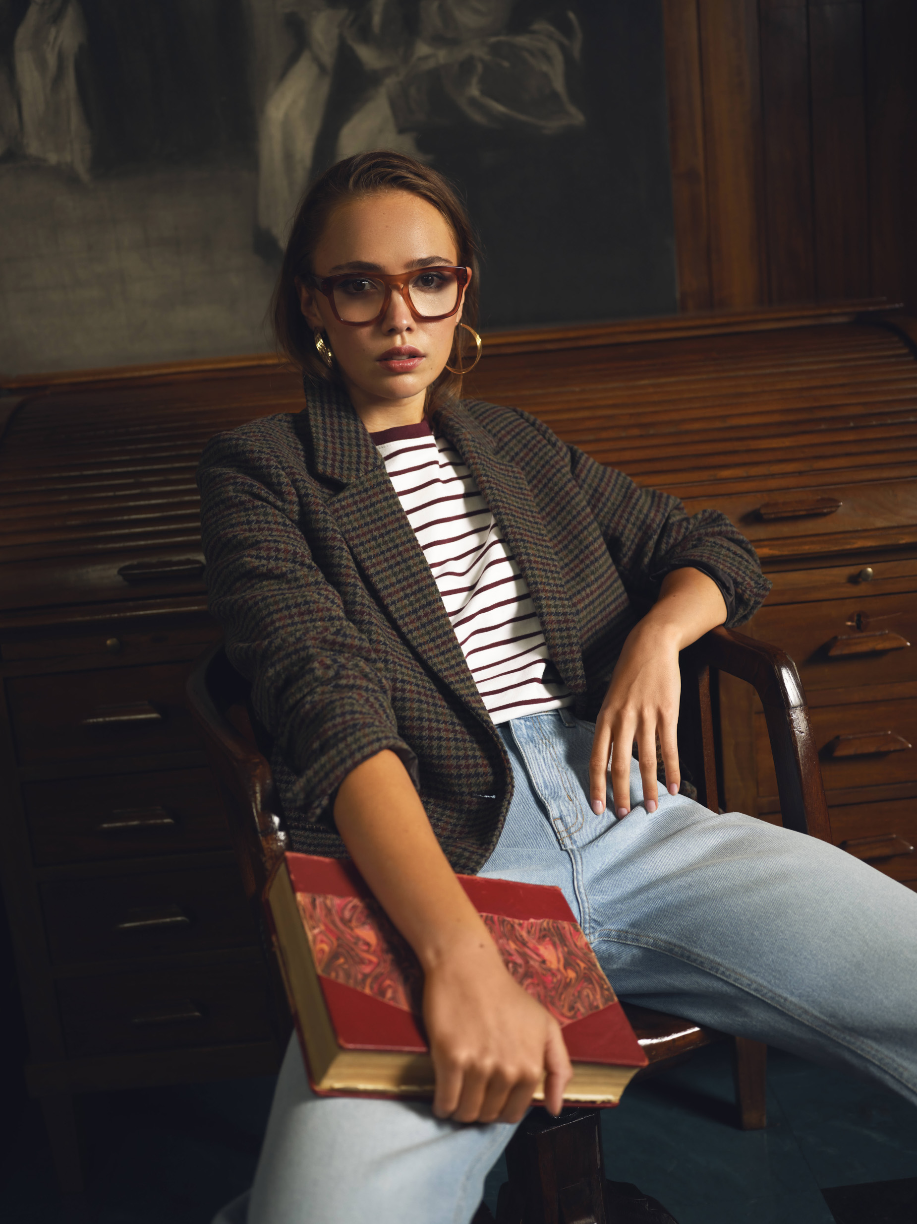 Blazer Xadrez, Mulher, Cinzento