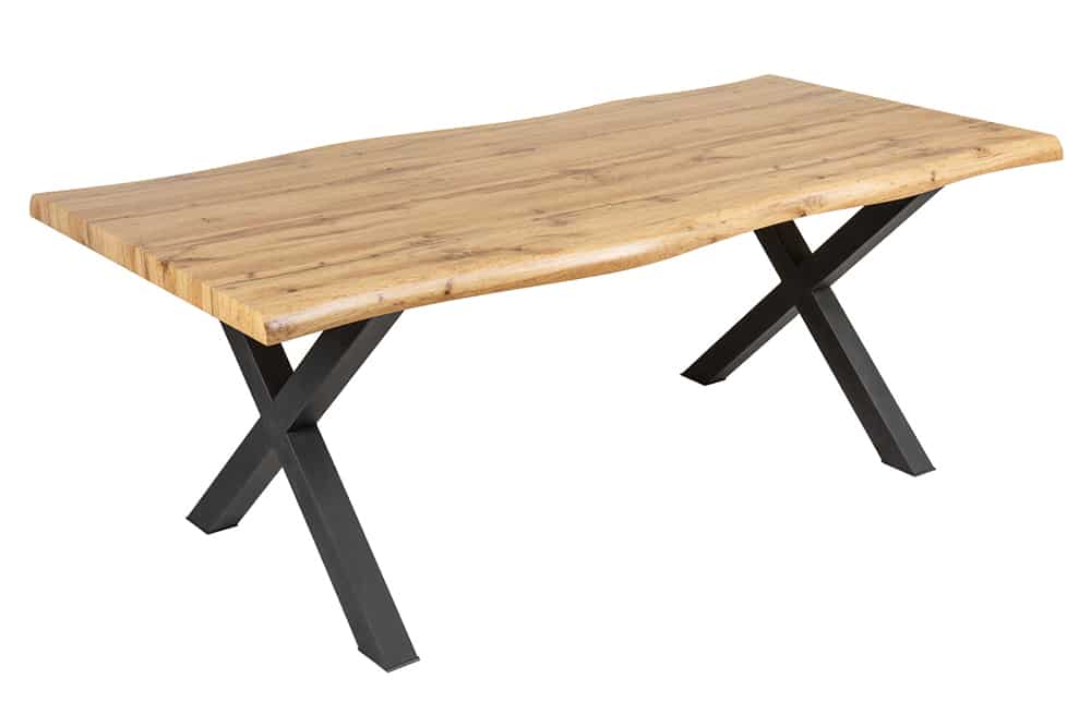 Industrial Esstisch WILD 200cm braun Wildeiche-Design Baumkante schwarz X-Gestell