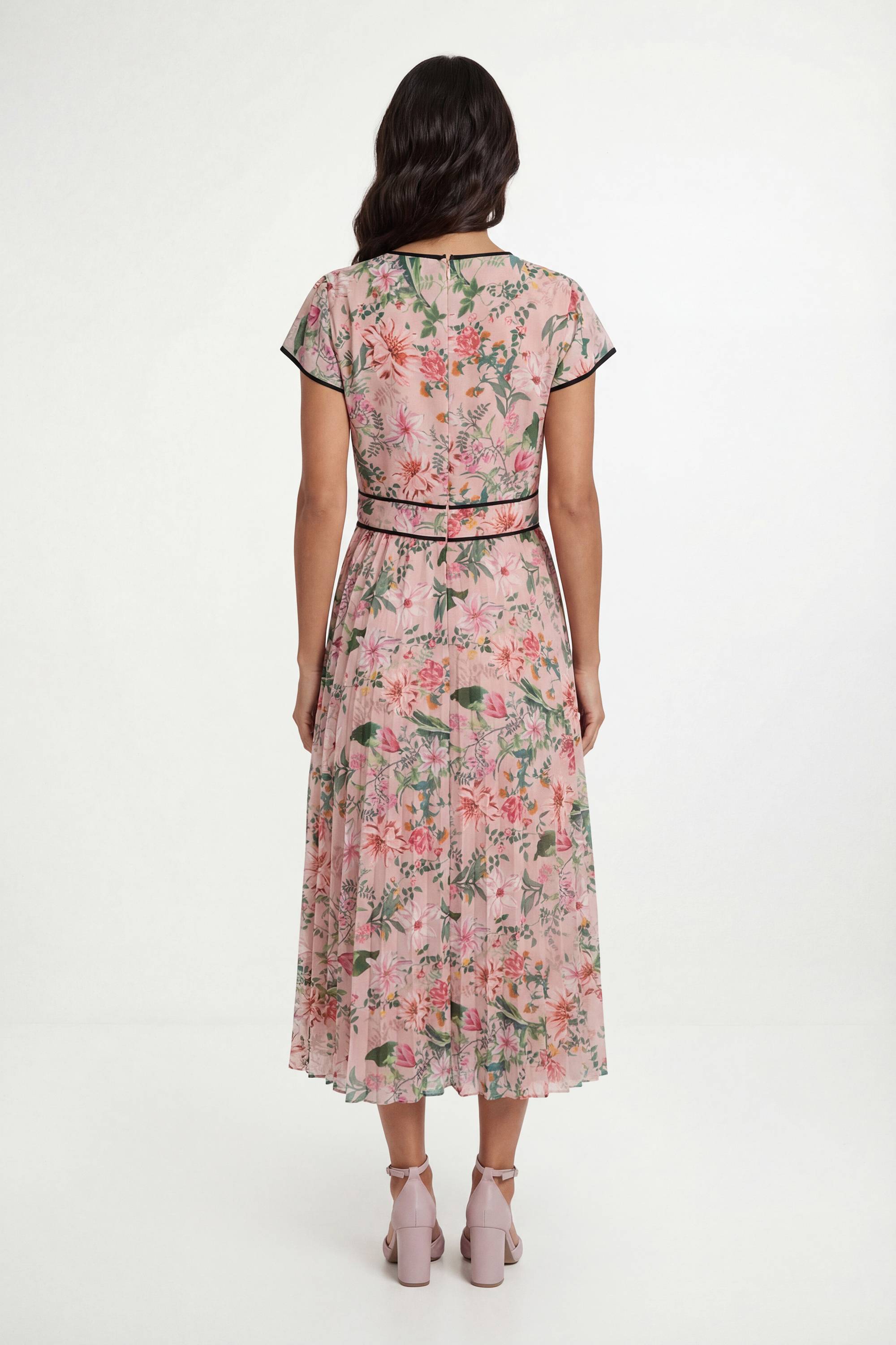 Wallis Robe Midi Plissée À Imprimé Floral Contrasté