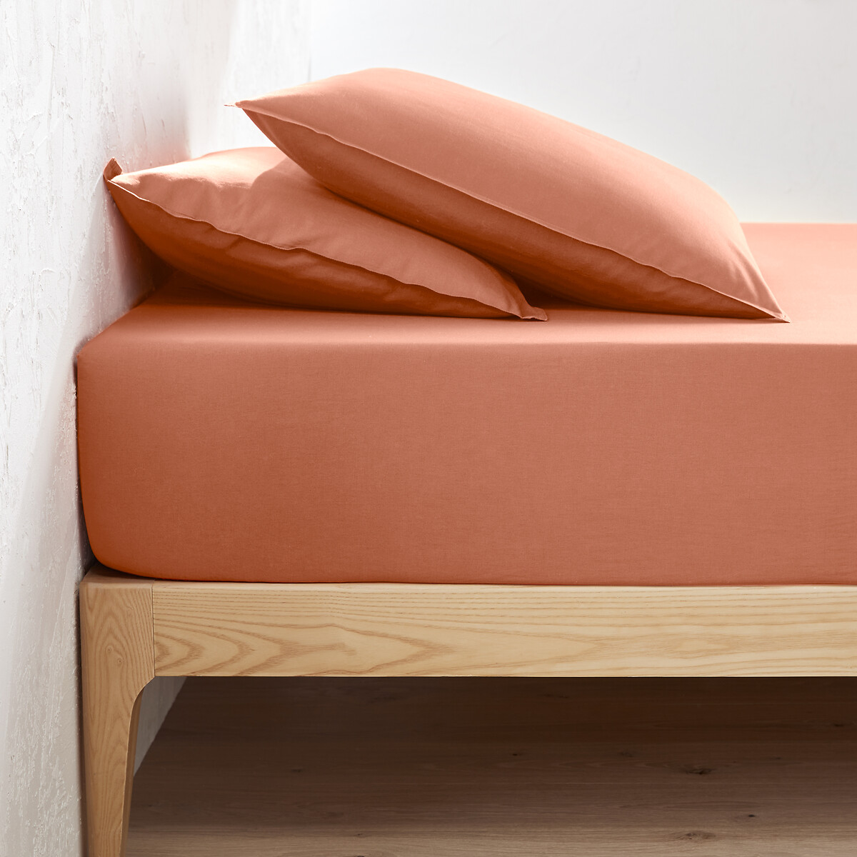 LA REDOUTE INTERIEURS<br>Lençol de baixo liso em algodão lavado, dobra de 30 cm, Scenario