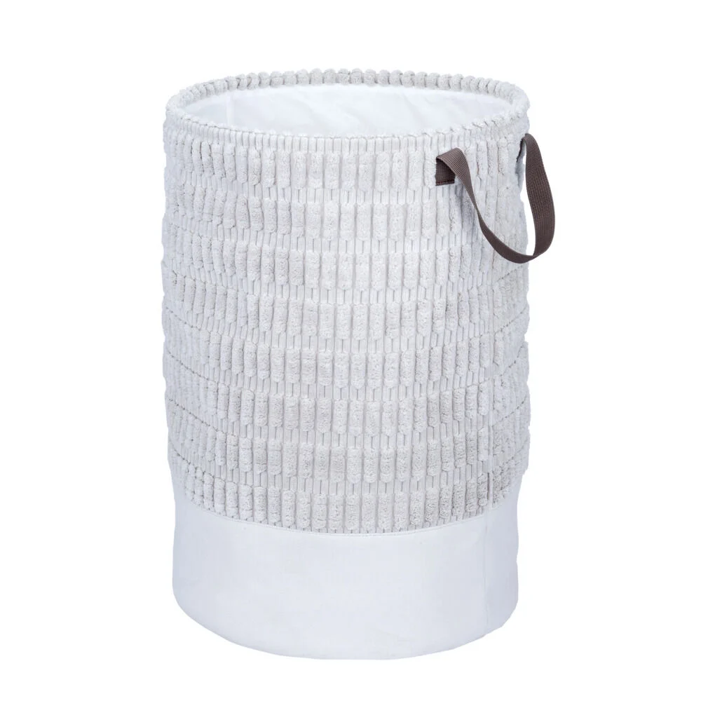 Panière à linge en tissu beige 60L Ø38xH55cm