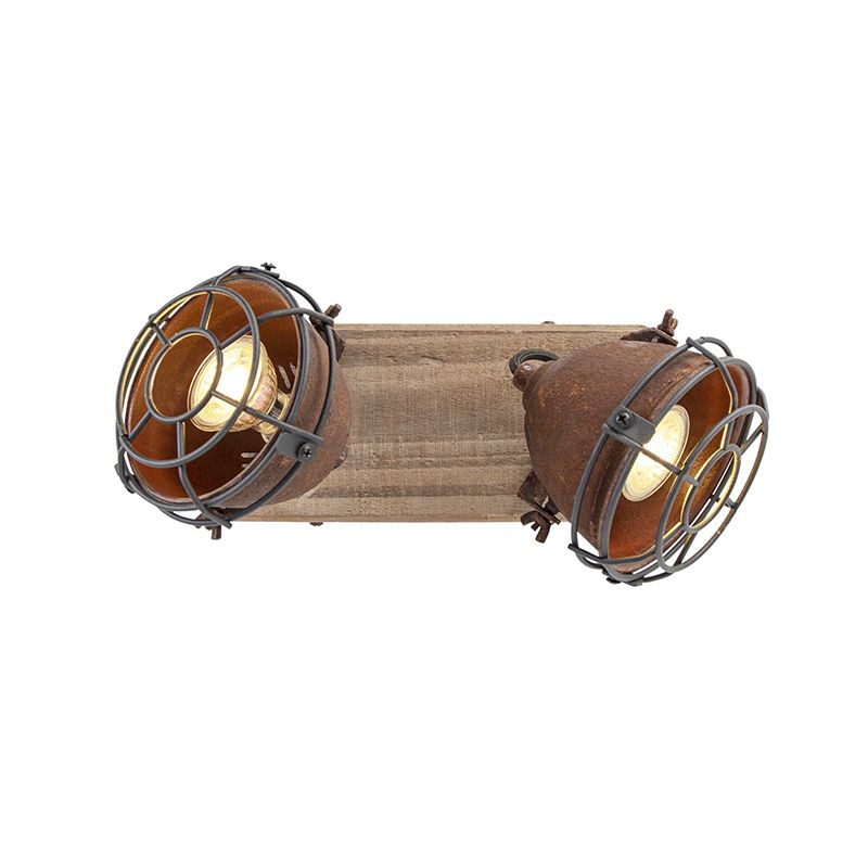 Smart spot roestbruin met hout incl. 2 wifi GU10 - Gina