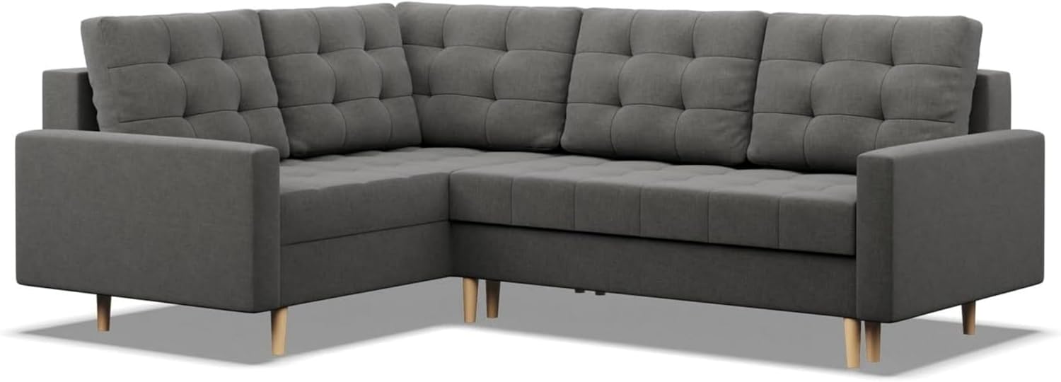 Mebligo - Ecksofa mit Schlaffunktion und Bettkasten Elma, Eckcouch mit Ottomane Links, Sofa L Form (BxTxH) 223 x 172 x 88 cm, Couch Wohnzimmer, Ecke Sofa, Dunkelgrau (Lux 6)