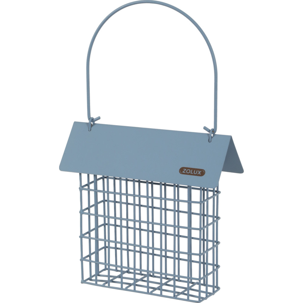 Support pain de graisse en métal avec toit bleu orage pour oiseaux