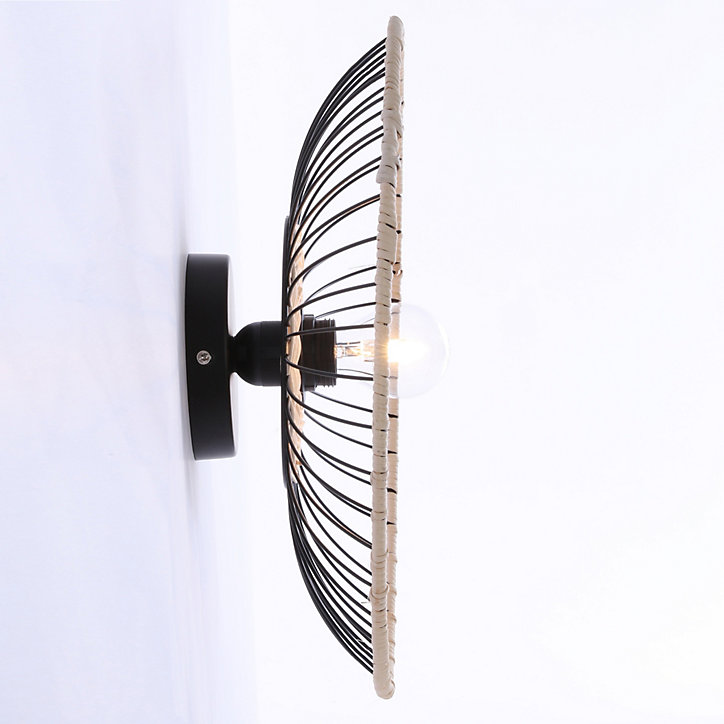 Applique Soliflore E27 IP20 Ø.38 cm Lussiol rotin et métal noir
