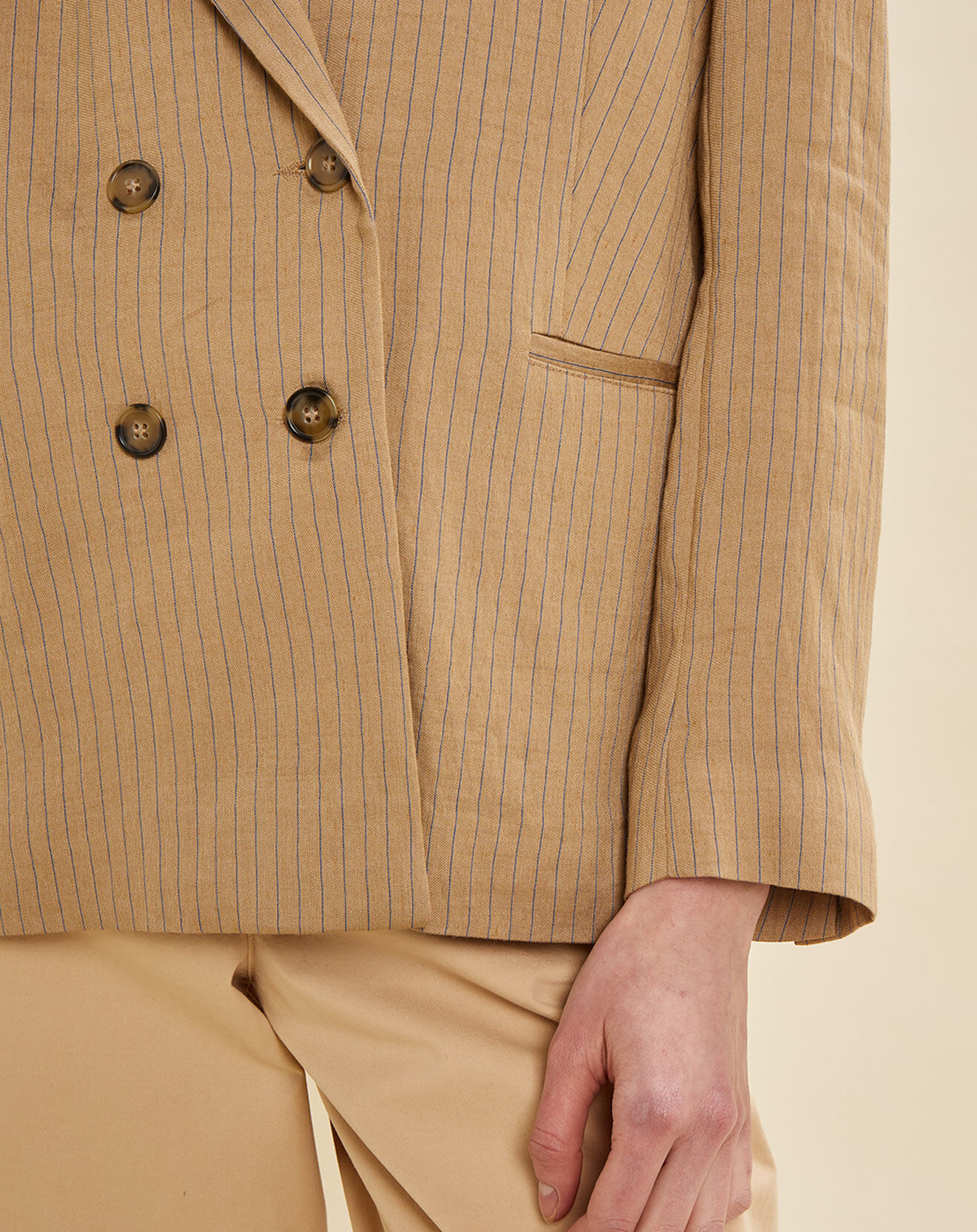 Chloé Stora Veste en Lin mélangé Vienne rayée beige