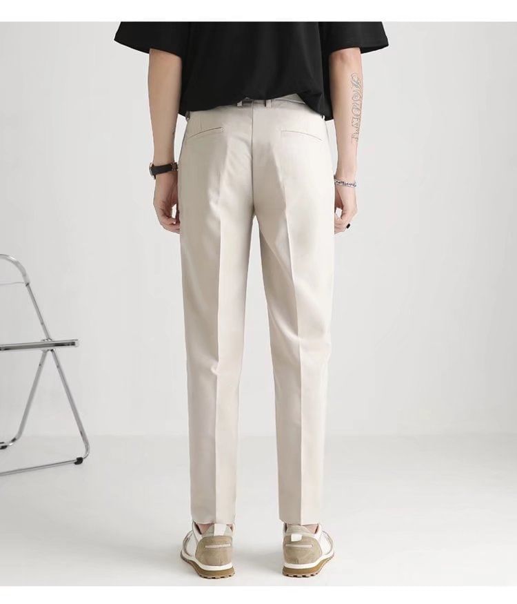 Lingaris - Mid Rise Plain Cropped Straight Leg Dress Pants