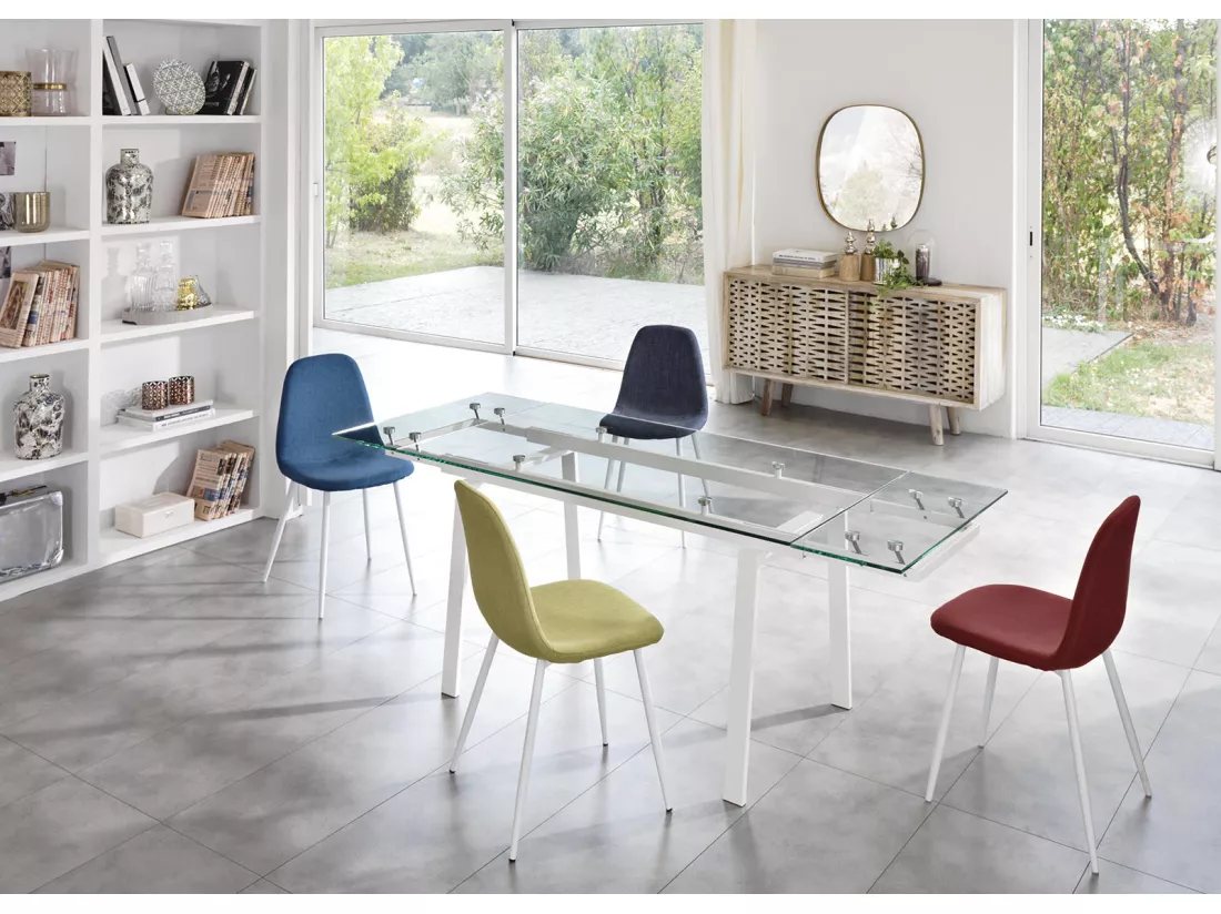 Tommy Table Extensible (140/200 x 80 cm) en Verre Trempé Blanc