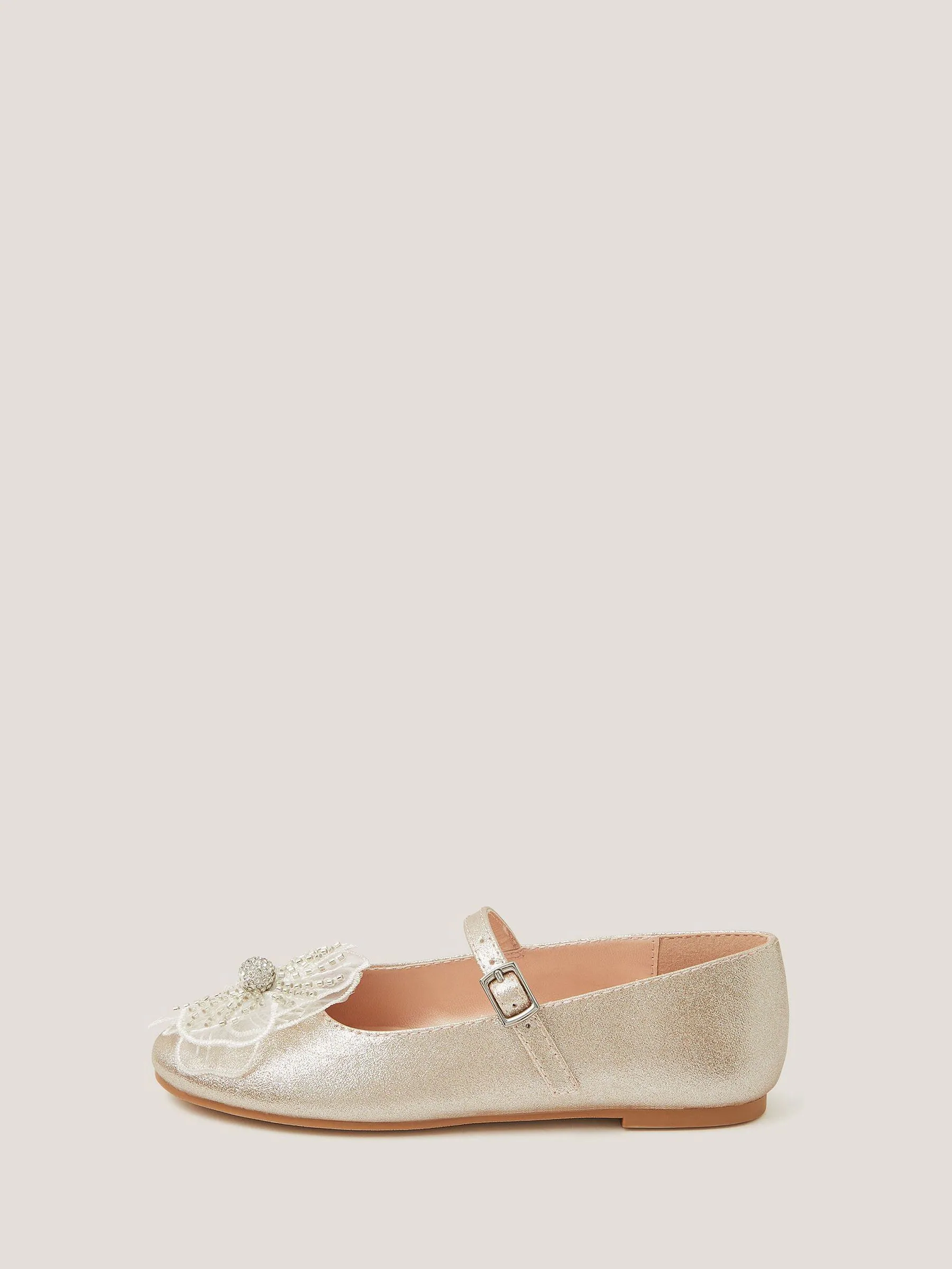 Monsoon Beaded Floral Metallic Ballet Flats Shoes