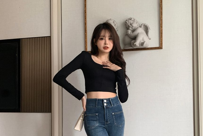 Piwonia - High Rise Plain Skinny Jeans