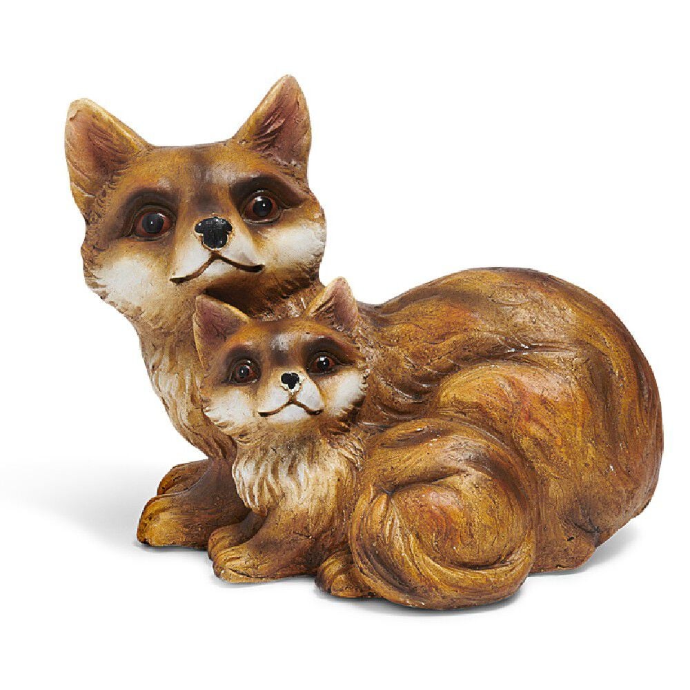 Renard et son bébé décoration marron et blanc en résine