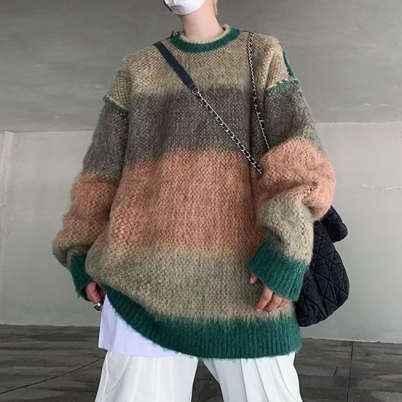 Zoslane - Gestreepte oversized trui met ronde hals