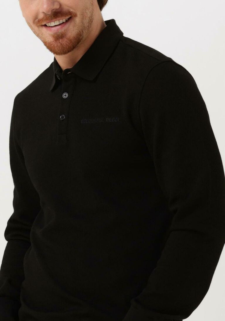 COLOURFUL REBEL zwarte colourful rebel polo uni structure polo longsleeve