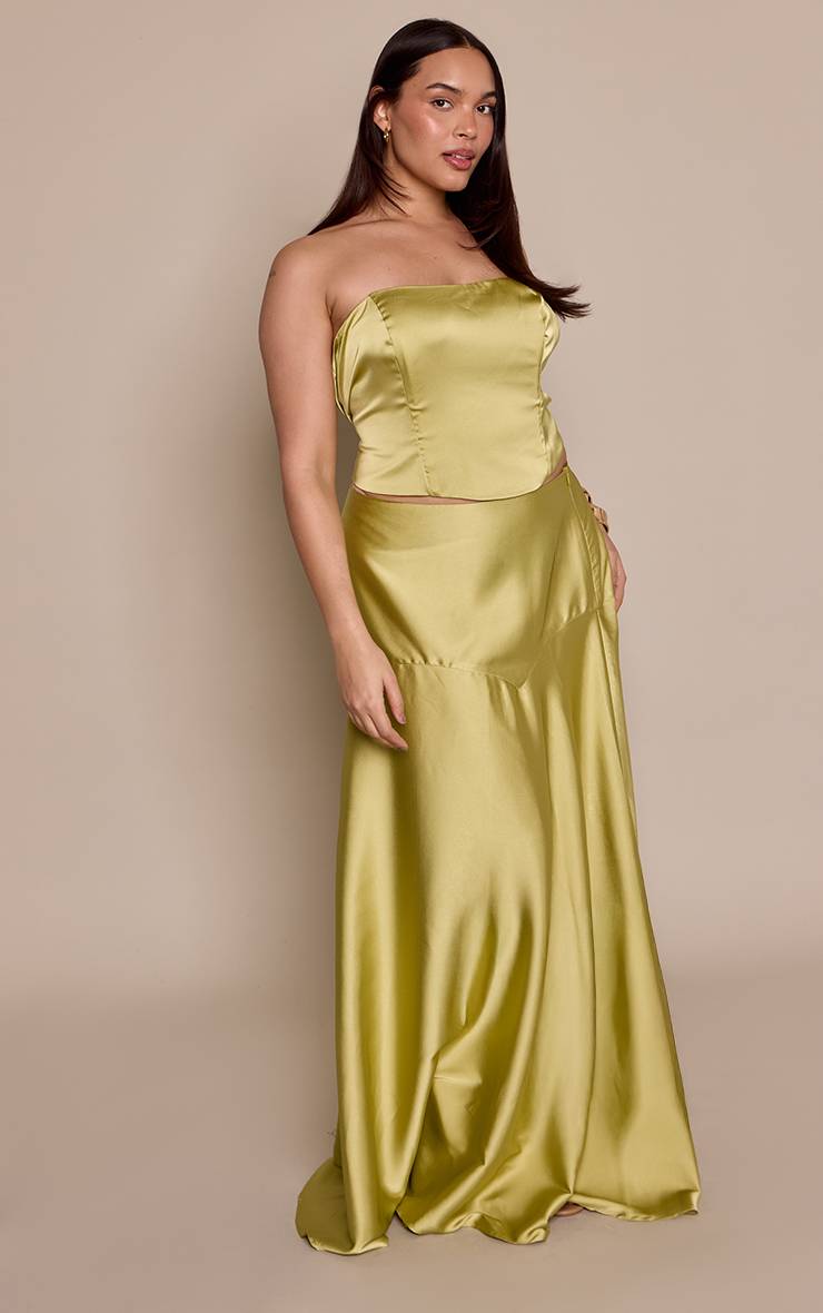 Vert Pomme Jupe Maxi Queue De Poisson En Satin Grande Taille Coordonnée
