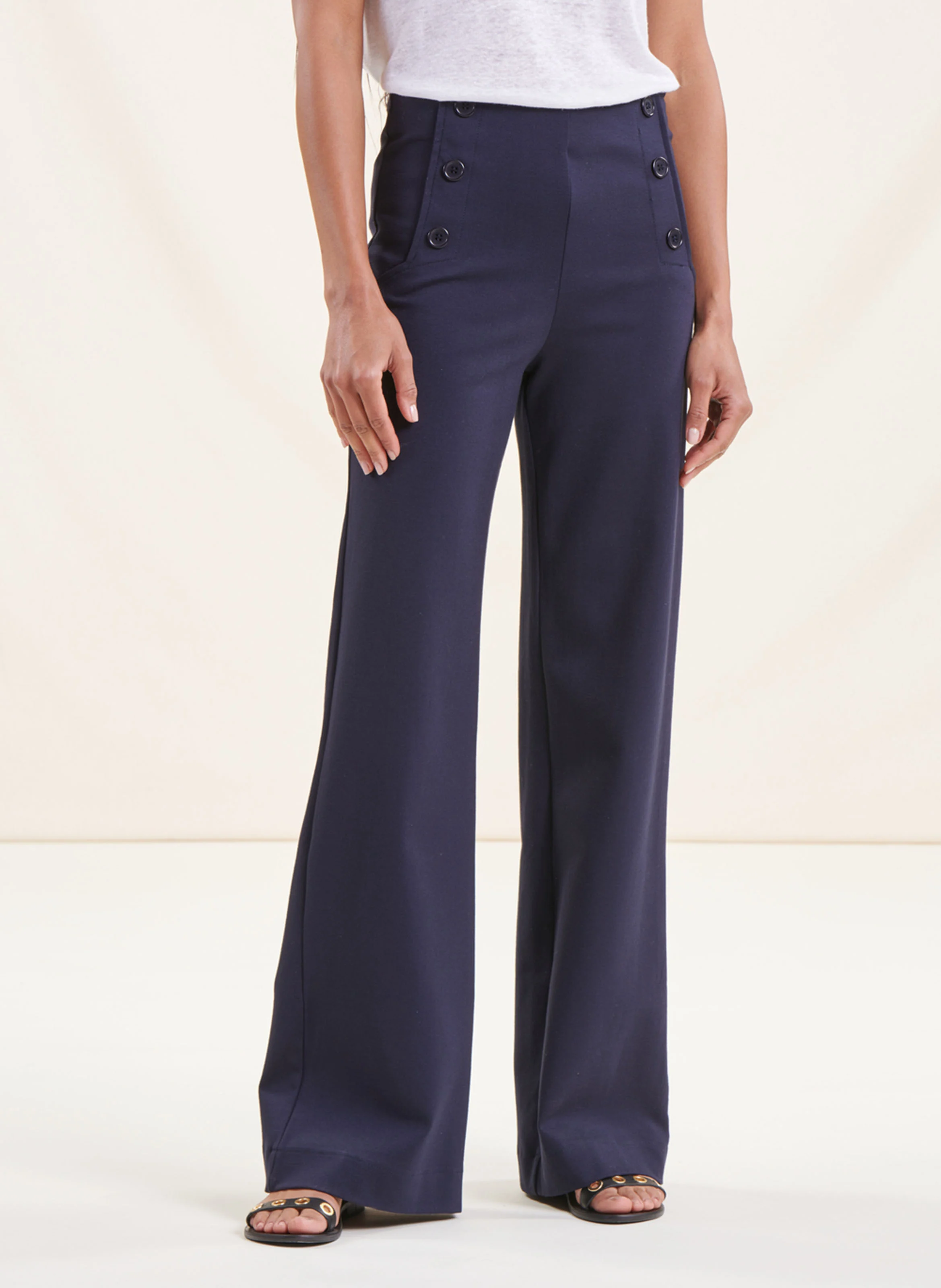 Pantalon taille haute large | Bleu