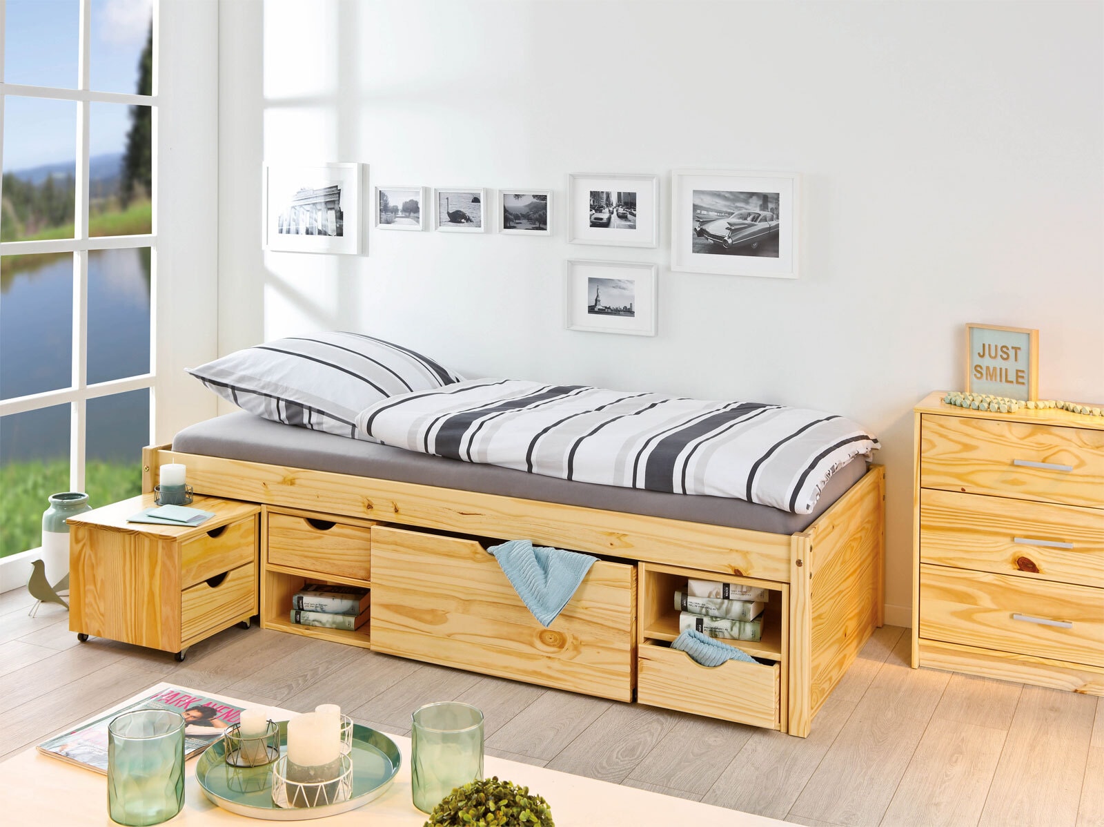 Stauraum-/Funktionsbett Emilian 90 x 200 cm braun