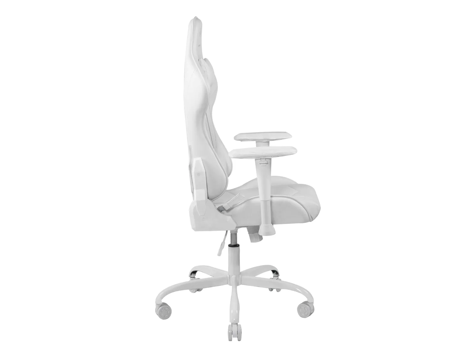 DELTACO GAMING GAM-096 - Spillestol - ergonomisk - høj ryg - armstøtter - T-formet - vippe - drejeled - aluminiumsramme, PU-behandlet læder - hvid