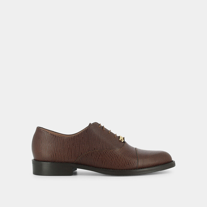 Richelieus à bouts ronds  en cuir reptile marron