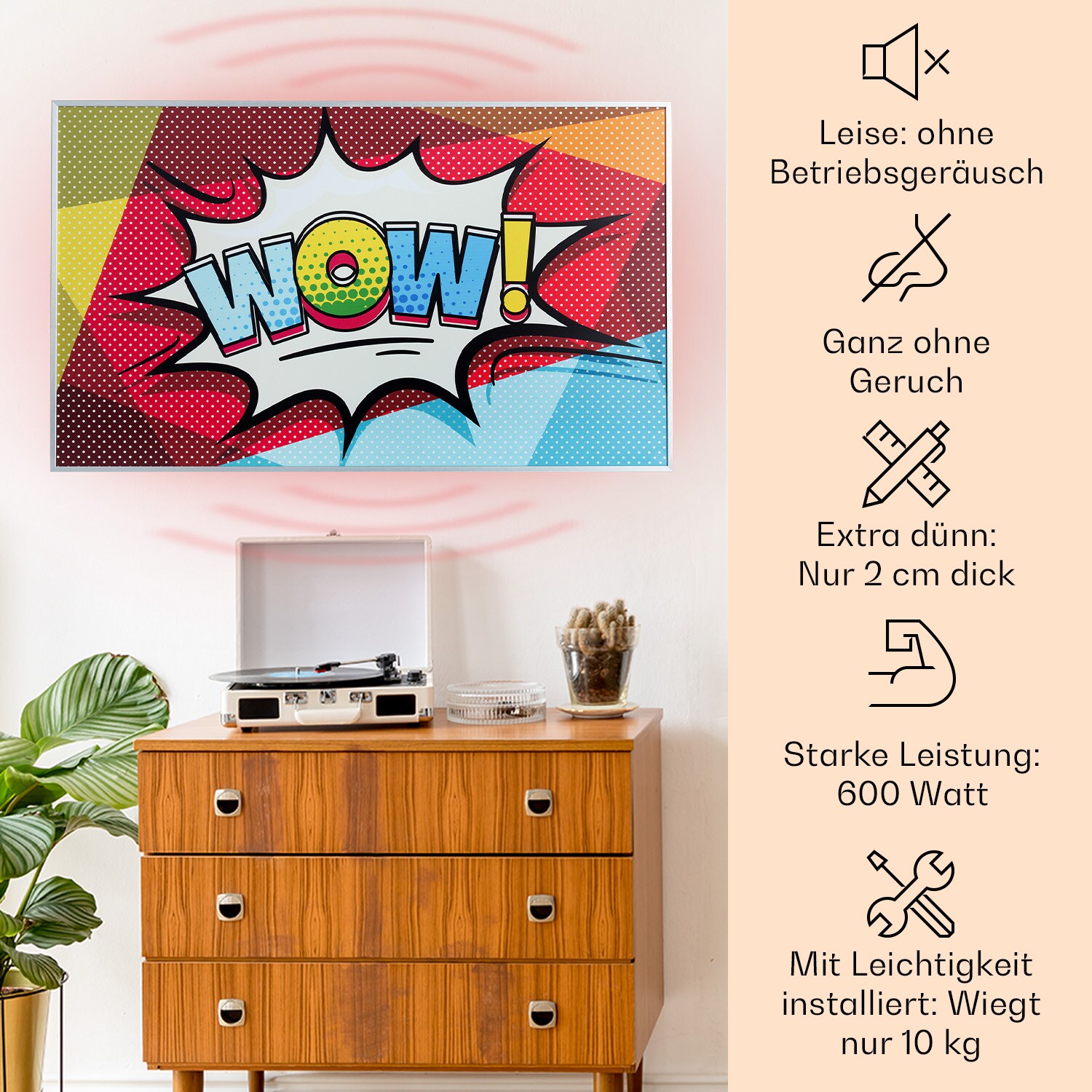 Wonderwall Air Art 60 Infrarotheizung 101x60cm 600W Wandinstallation Fernbedienung