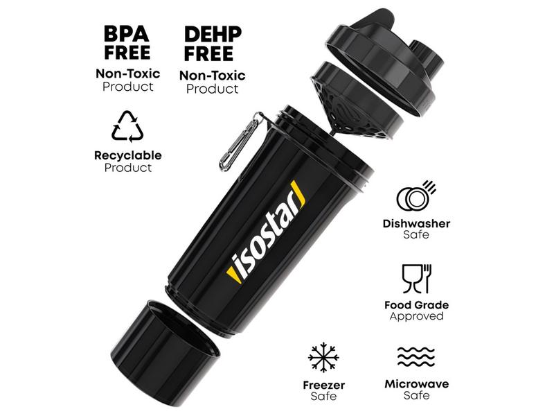 Isostar Shaker & Trinkflasche Smart Shaker Slim 500 ml, Sch Hochwertiger Shaker mit zwei Fächern