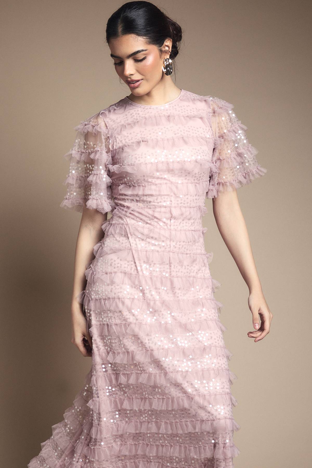 Oasis Robe Longue À Détails De Volants Pailletés