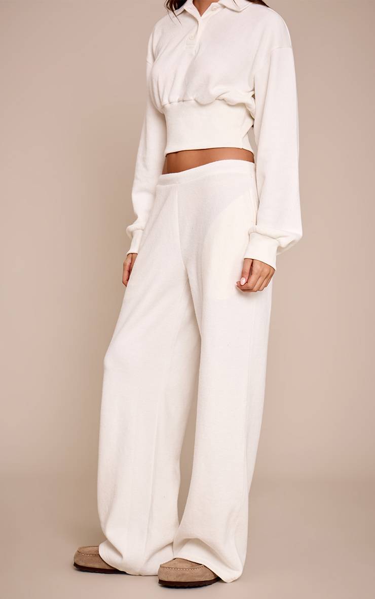 Crème Pantalon Droit Côtelé Brossé À Taille Élastique