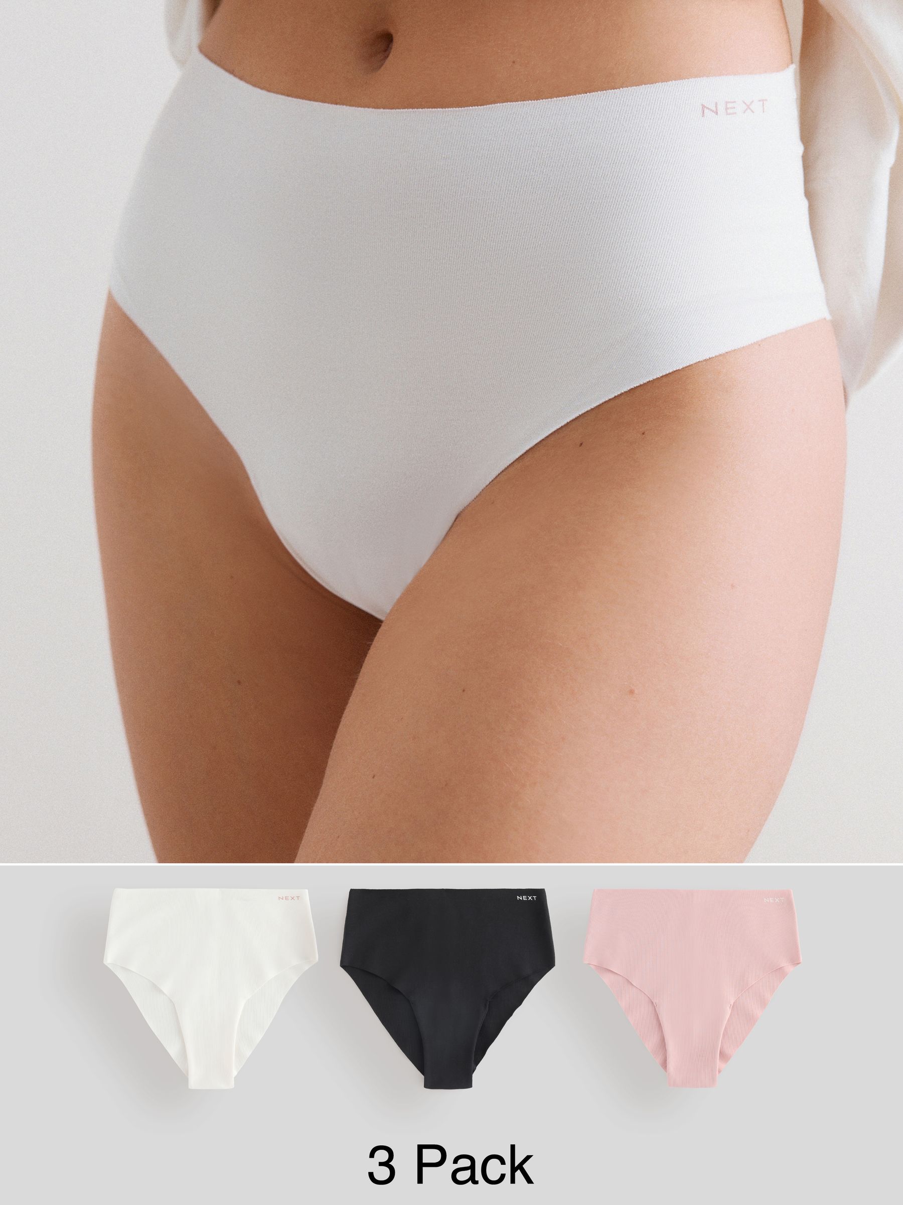 Crème/roze/zwart - Cotton Rich No VPL Knickers 3 Pack