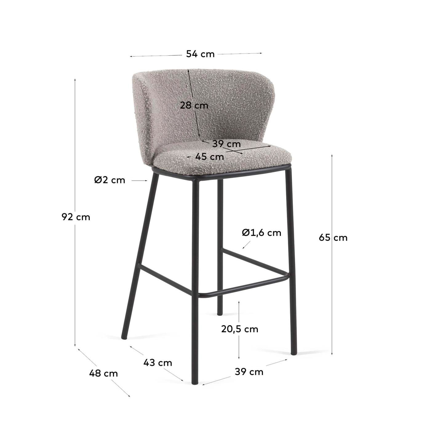 Kave Home Barhocker CISELIA Bouclé hellgrau/Metall schwarz