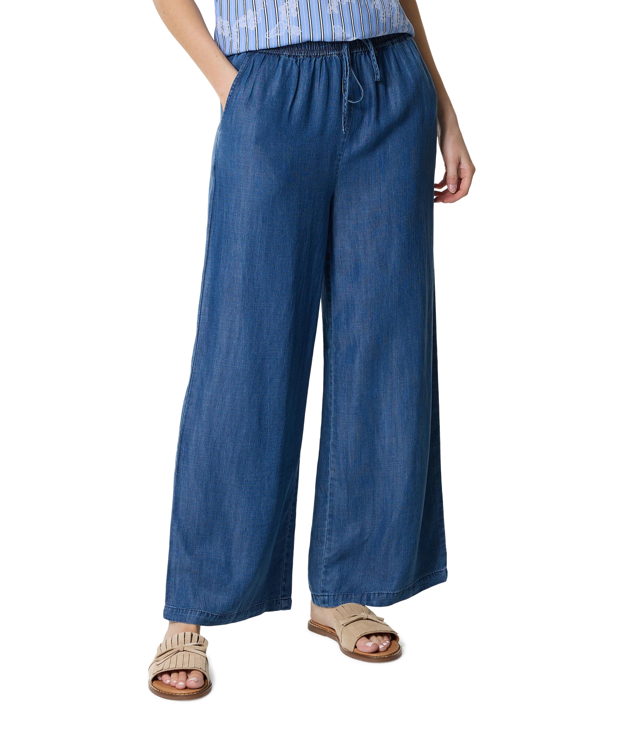 Enjoy Wide leg tencel dames broek blauw