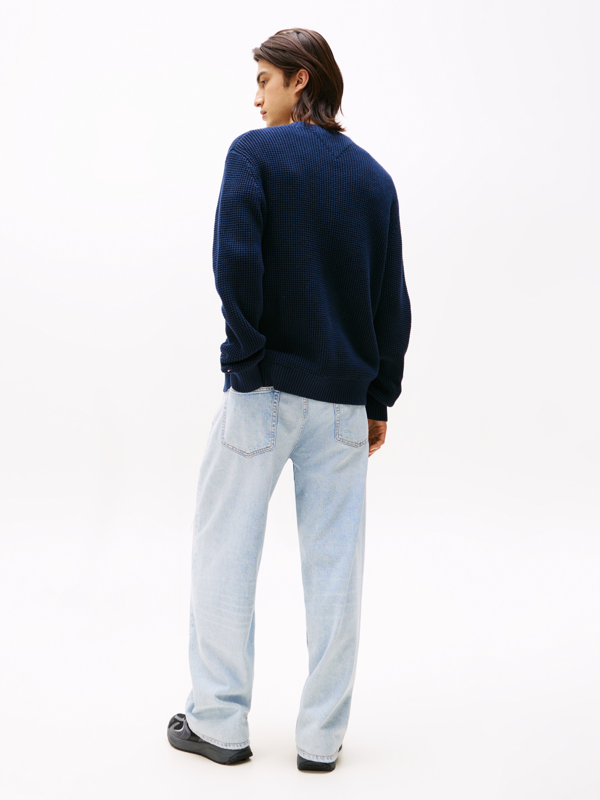 Tommy Jeans Strickpullover »TJM SCRIPT CHUNKY«, Regular Fit, Rundhals Waffelpique Strick