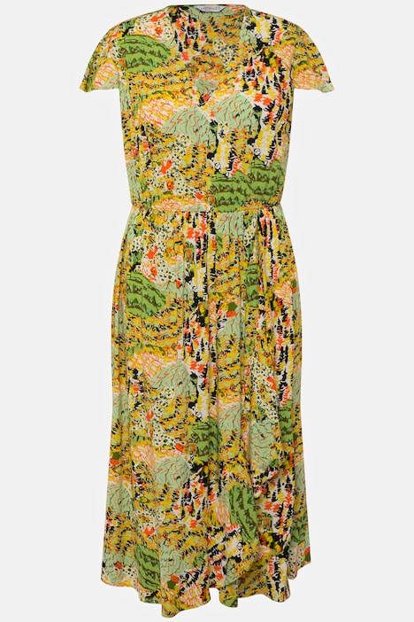 Midikleid, A-Line, Print, V-Ausschnitt, Halbarm