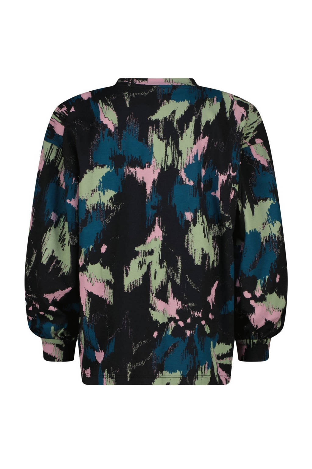 Vingino sweater Jiena met all over print zwart/roze/blauw